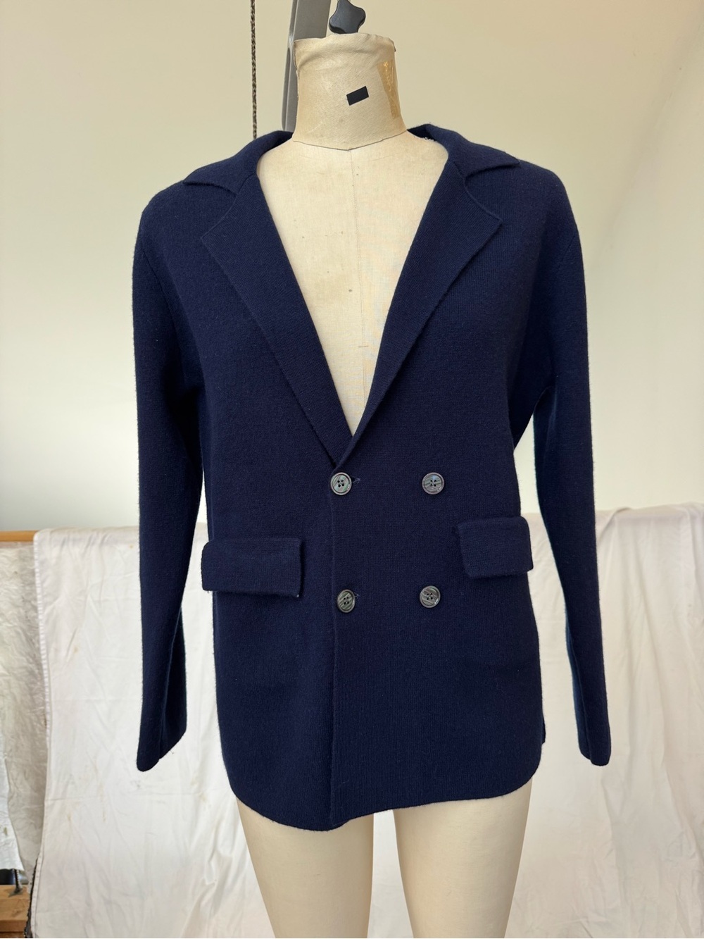 Men's Double-Breasted Navy Knit Blazer